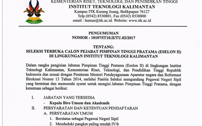 Seleksi Terbuka Jabatan Tinggi Pratama ITK 2017
