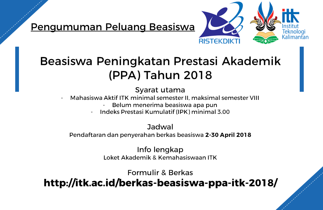 Beasiswa PPA ITK Tahun 2018