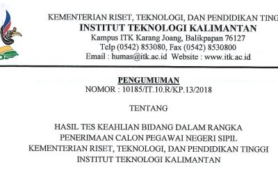 Pengumuman Hasil Tes Keahlian Bidang CPNS Kemenristekdikti-ITK 2018