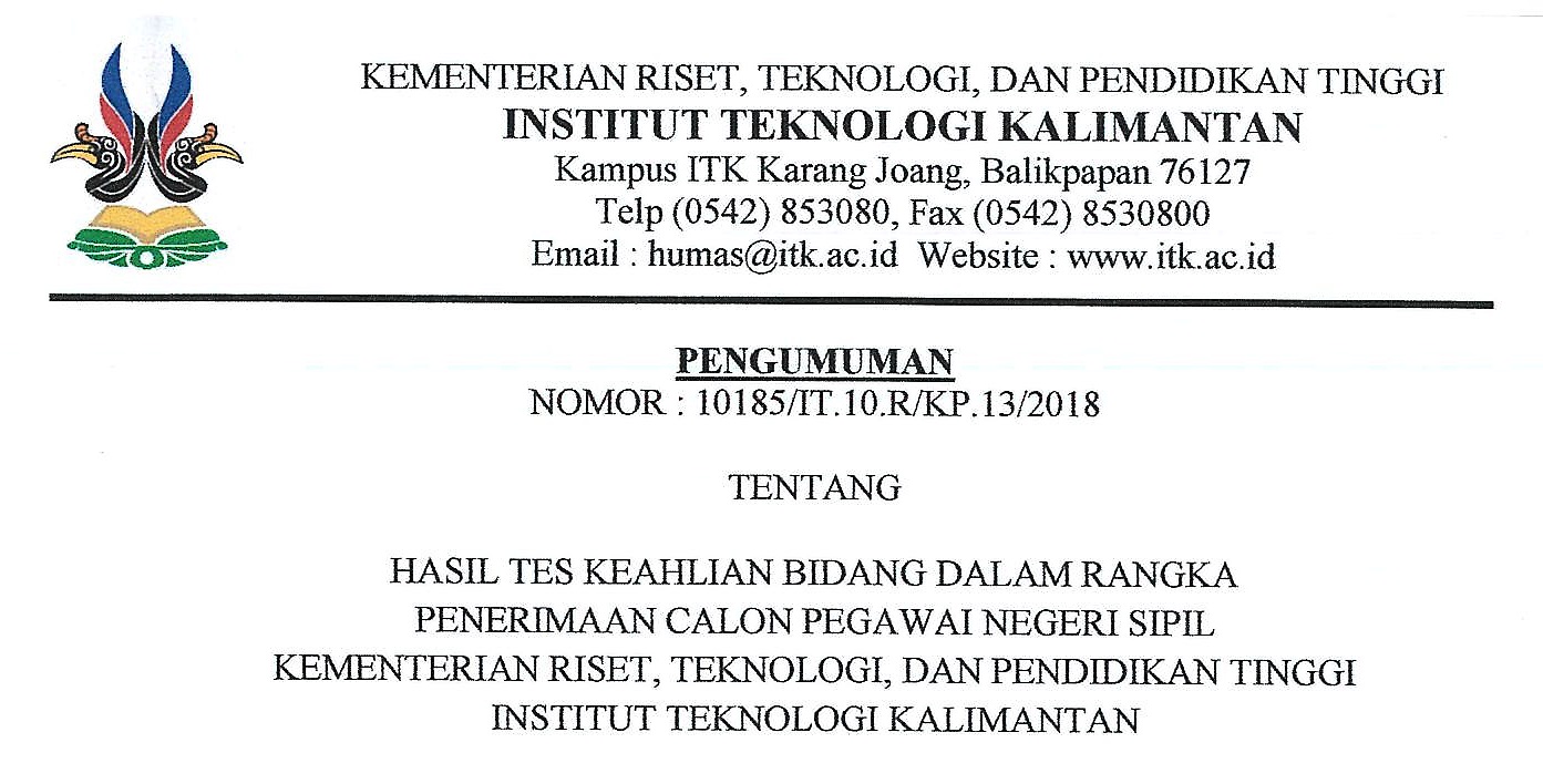 Pengumuman hasil tes keahlian bidang cpns kemenristekdikti itk 2018