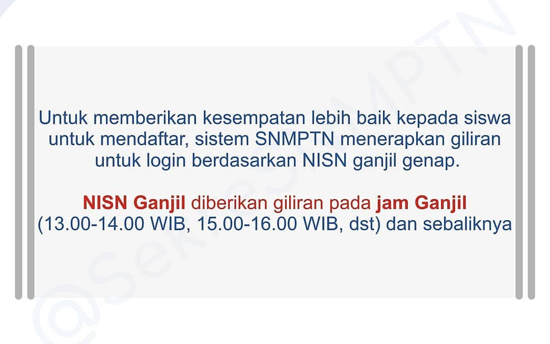 Penerapan NISN Ganjil-Genap Pada Perpanjangan Pendaftaran SNMPTN 2019