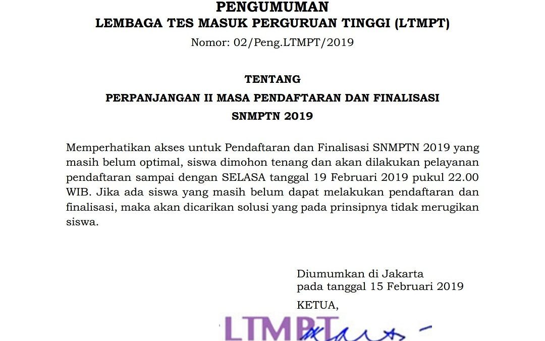 Perpanjangan II Masa Pendaftaran SNMPTN 2019