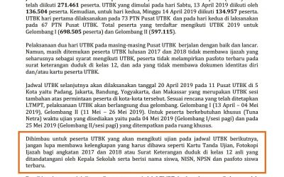 Siaran Pers Pelaksanaan UTBK 13-14 April 2019