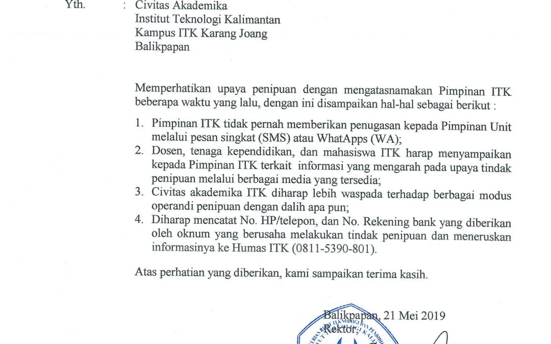 Surat Edaran Peringatan Penipuan